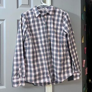 GAP Men's Casual Plaid Shirt - Navy and Pink